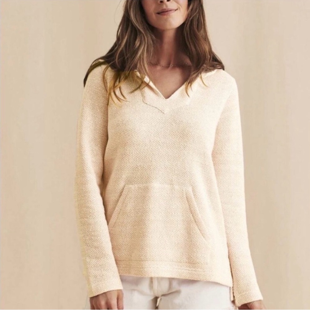 Faherty Cream V-Neck hoodie Sweater XL